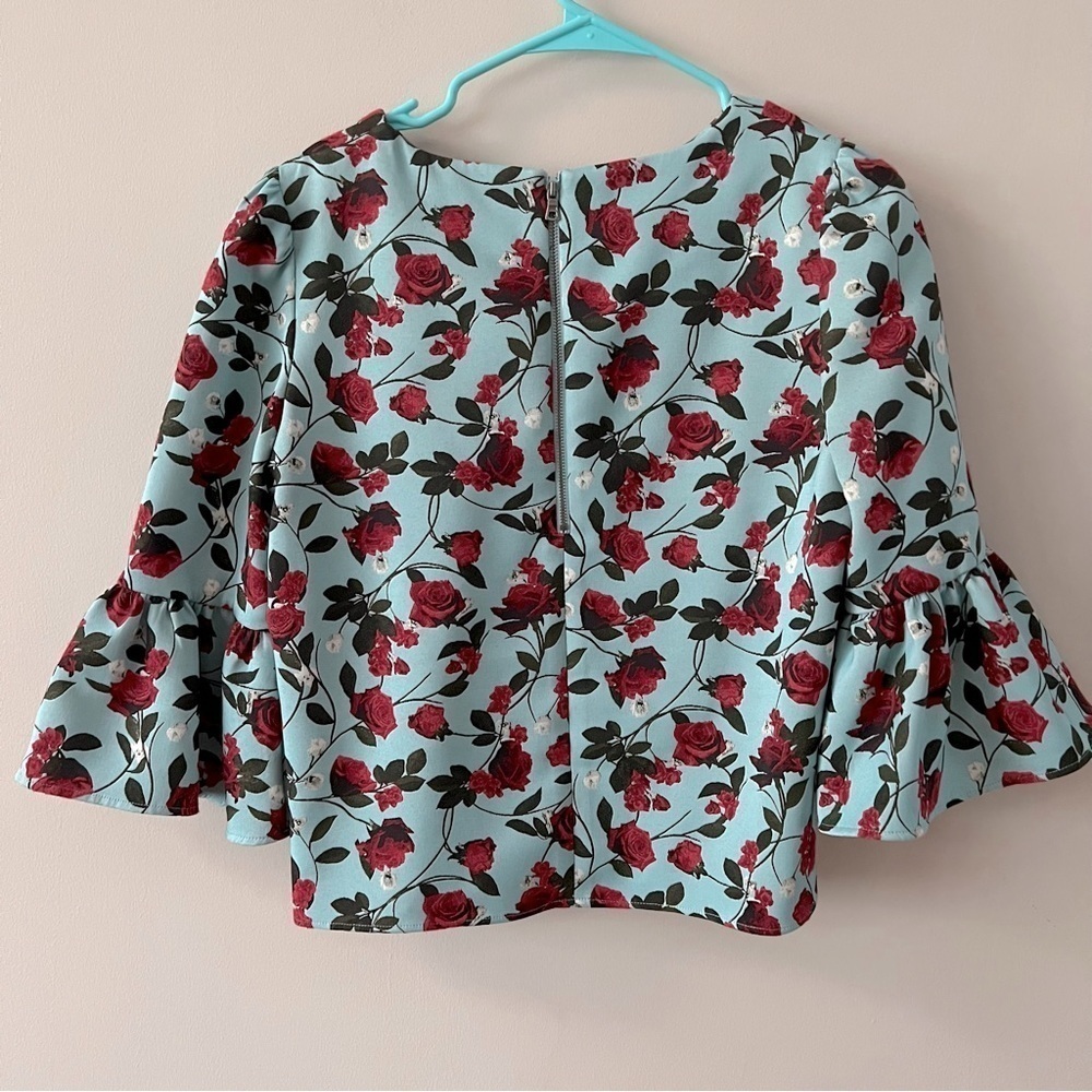 Alice & Olivia rose print woven ruffle peplum top ladies size small - Picture 4 of 8